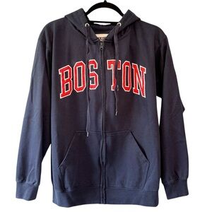 Boston Embroidered Logo Front Zip Hoodie Sweatshirt Navy Red Unisex Size Medium